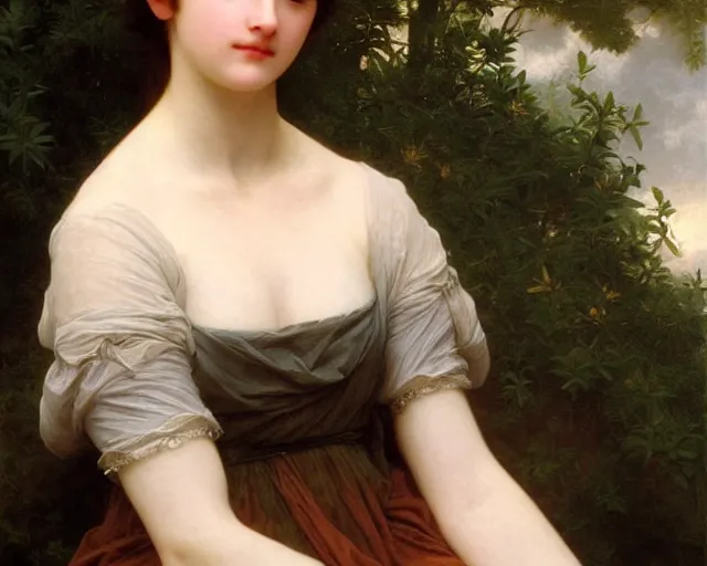 Prompt: beautiful glorious realistic oil painting of young enya, bokeh, baroque style by bouguereau, sunset, highly detailed and photorealistic, 8 k high detail and intricate