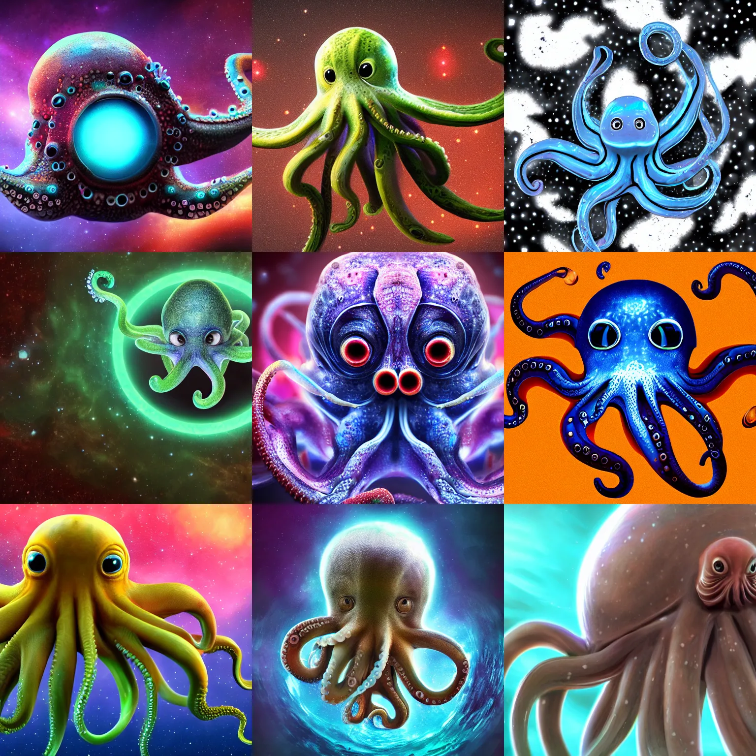 Prompt: a cute galactic alien baby octopus, photorealistic digital art, extremely detailed 4k