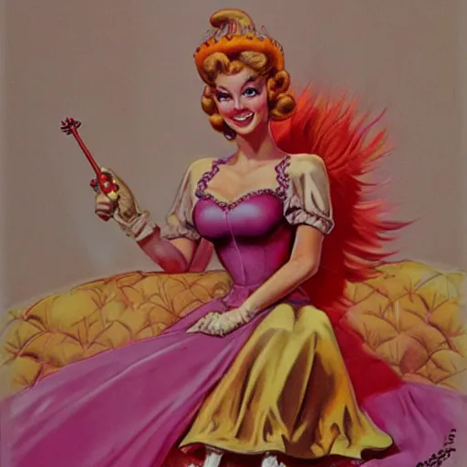 Prompt: Princess Peach, artwork by Earl Norem,