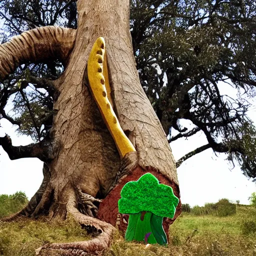 Image similar to tree eating a dinosaur