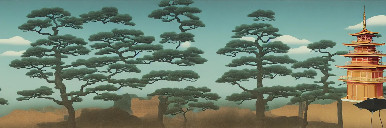 Image similar to japanese pagoda painting magritte