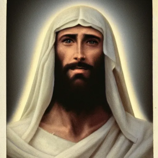 Image similar to Jesus of Nazareth, asymmetrical face, ethereal volumetric light, sharp focus