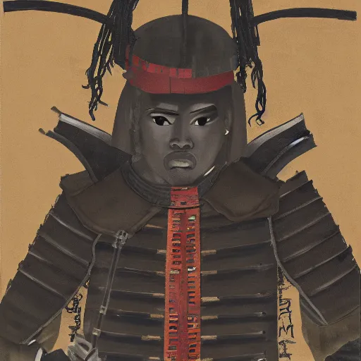 Image similar to an artwork of a black samurai