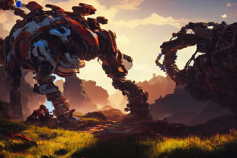 Image similar to burrower machine mecanical creature robot of horizon forbidden west horizon zero dawn radiating a glowing aura global illumination ray tracing hdr fanart arstation by ian pesty and alena aenami artworks in 4 k