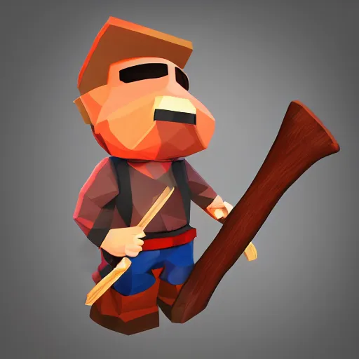 Prompt: vr game, axe in hand, variety of fruits on the front view, low poly