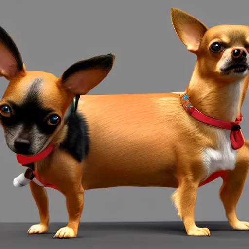 Image similar to chihuahua riding on top of a ROTTWEILER, rendered in unreal engine