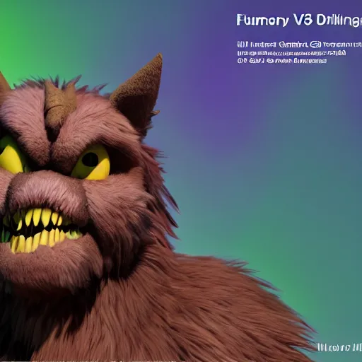 Image similar to furry friendly monster, photorealistic, colored, unreal engine, vray, 5 5 mm