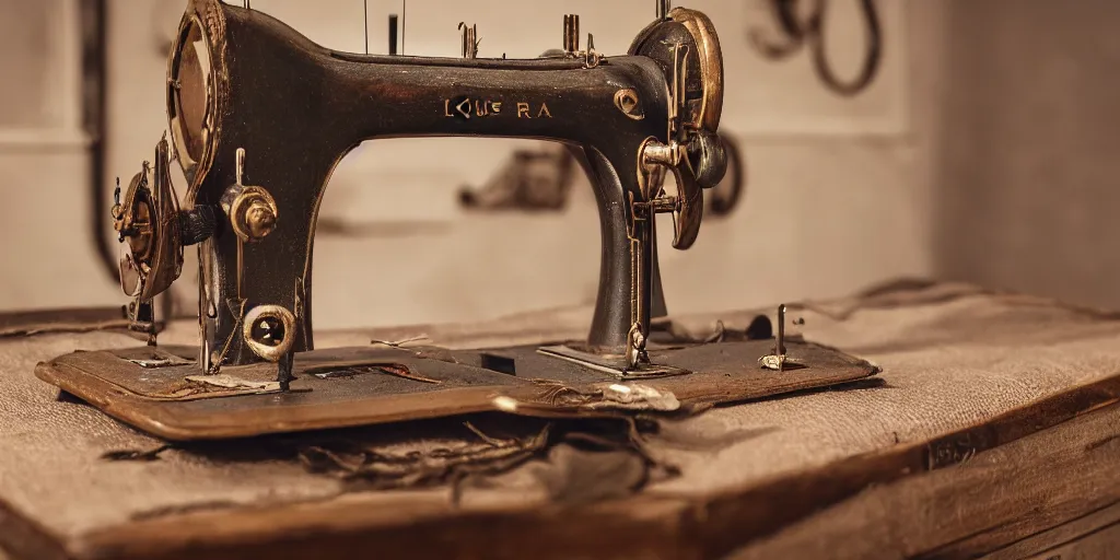 Prompt: photography of a historic sewing machine, by louis daquerre, product photography, small depth of field, fresh colors, trending on artstation