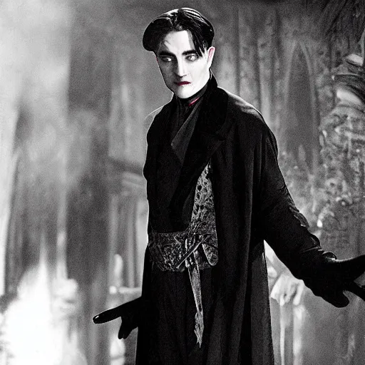 Image similar to Robert Pattinson as Dracula, 1930s film