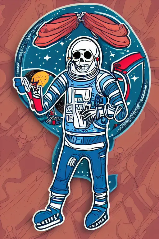 Image similar to A portrait of a skeleton as an astronaut, sticker, colorful, illustration, highly detailed, smooth and clean vector curves, no jagged lines, vector art, smooth