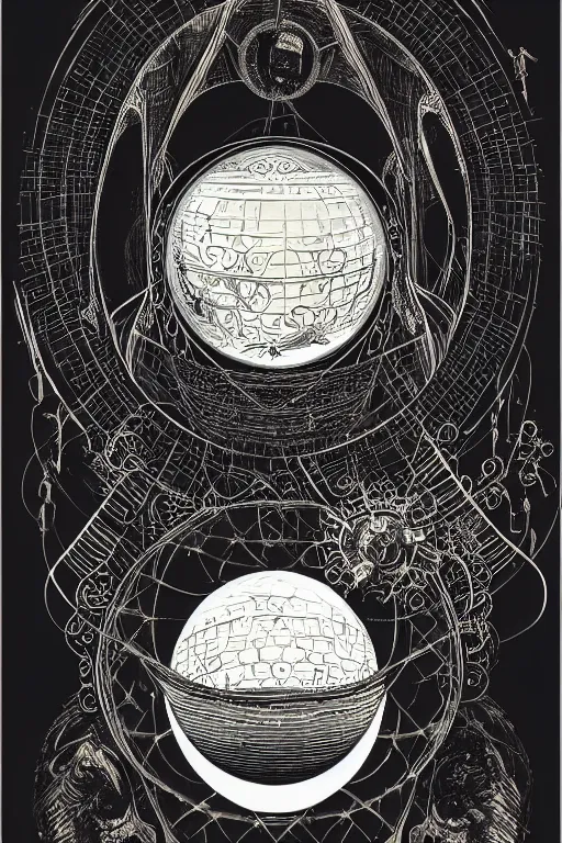 Image similar to cloaked steampunk wizard looking into a crystal ball, high details, intricately detailed, by vincent di fate, inking, 3 color screen print, masterpiece, trending on artstation,, sharp, details, hyper - detailed, hd, 4 k, 8 k