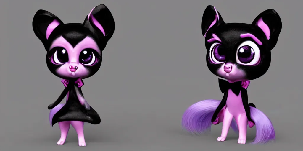 Prompt: 3 d littlest pet shop animal, wearing gothic accessories, gothic bows, gothic outfits, spooky, night, moon master painter and art style of noel coypel, art of emile eisman - semenowsky, art of edouard bisson