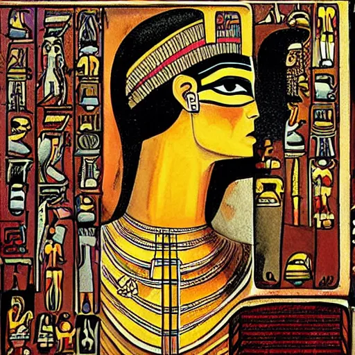 Image similar to An epic fantastic realism comic book style painting of the most beautiful portrayal of a 20-year-old, young, gorgeous, pale, Goth, friendly, amicable, casual, wears the ankh symbol, the key of life, the key of the Nile, is representative of eternal life in Ancient Egypt, Low angle, from below, worms-eye-view, 3-point perspective, unreal engine 5, DAZ, hyperrealistic, intricate, symmetrical, accurate, octane render, Arnold render, IMAX quality, cinematic, theatrical, dramatic, warm lighting, by Lee Jeffries, award-winning, awe-inspiring, ground-breaking, masterpiece , artgem, Dark Fantasy