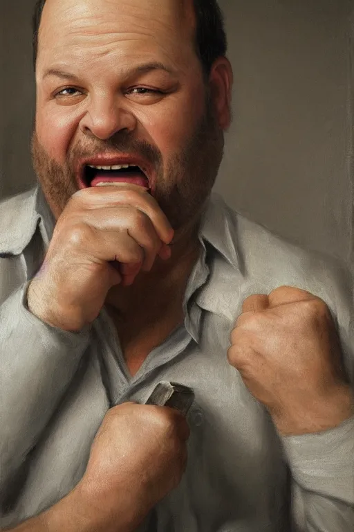 Image similar to jason alexander stubbing his toe, oil on canvas, intricate, portrait, 8 k highly professionally detailed, hdr, cgsociety