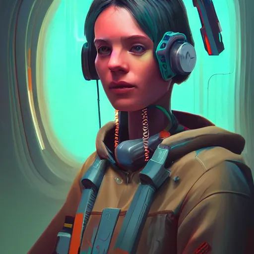 Prompt: A stunning portrait of a cyberpunk girl Simon Stalenhag, Trending on Artstation, 8K