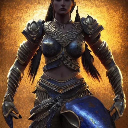 Image similar to beautiful warrior with lapis lazuli armour, highly detailed, 4k, HDR, award-winning, octane render, artstation