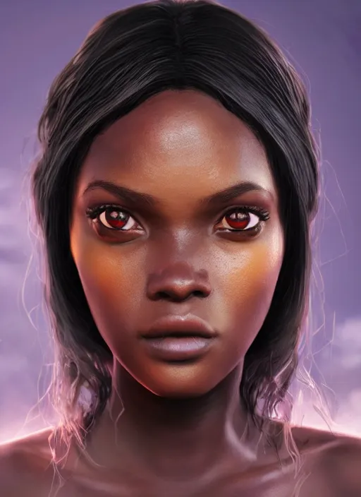 Image similar to An epic fantasy comic book style portrait painting of a short dark skinned girl thief with spidery hair and kind eyes, unreal 5, DAZ, hyperrealistic, octane render, cosplay, RPG portrait, dynamic lighting