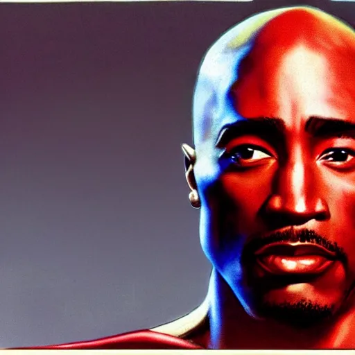 Prompt: Tupac Shakur as Mace Windu, highly detailed lucasfilm concept art from 1990s, 8k, movie still, high contrast