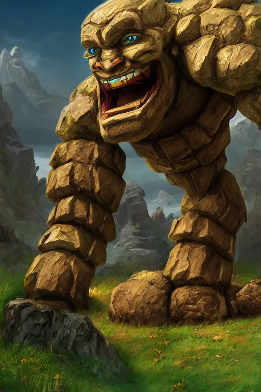 Image similar to zelda fantasy art giant golem troll wood rock, global illumination ray tracing hdr fanart arstation by sung choi and eric pfeiffer and gabriel garza and casper konefal