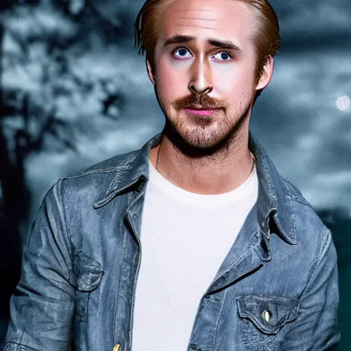 Image similar to Man looking like Ryan Gosling werewolf anime