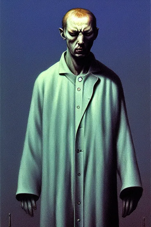 Image similar to portrait of lab coat without a person wearing it, by zdzislaw beksinski, by dariusz zawadzki, artbook, tone mapped, deep blues, shiny, soft lighting