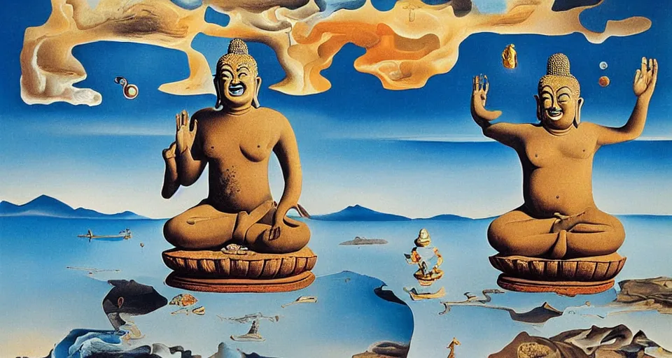 Image similar to Laughing buddha at the edge of the multiverse by Salvador Dali, highly detailed, surreal