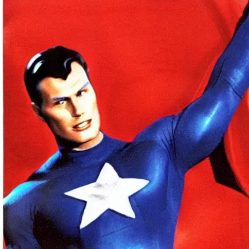 Prompt: Christopher Reeves as Captain America
