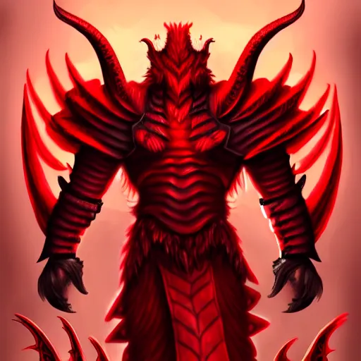 Image similar to a dragonborn with red scales, large red wings on his back, and a red tail with futuristic clothes, trending on art station