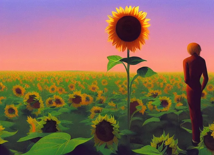 Image similar to sunrise sunflower, science fiction, Edward Hopper and James Gilleard, Zdzislaw Beksinski, highly detailed