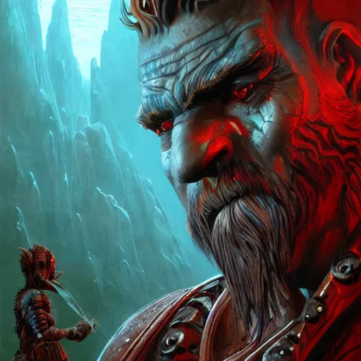 Prompt: bright, colorful, realistic, detailed from Elder Scrolls: shivering isles concept art Geiger and Beksiński frost giant portrait backlighting, kodachrome, high contrast, highly detailed, sharp focus, digital painting, concept art, illustration, trending on artstation, comic book by Alex Ross and Adam Adamowicz cover art