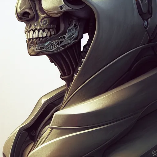 Image similar to perfectly - centered - portrait - photograph of sinister robot skull, super highly detailed, professional digital painting, artstation, concept art, smooth, sharp focus, no blur, no dof, extreme illustration, unreal engine 5, 8 k, art by artgerm and greg rutkowski and alphonse mucha loish and wlop