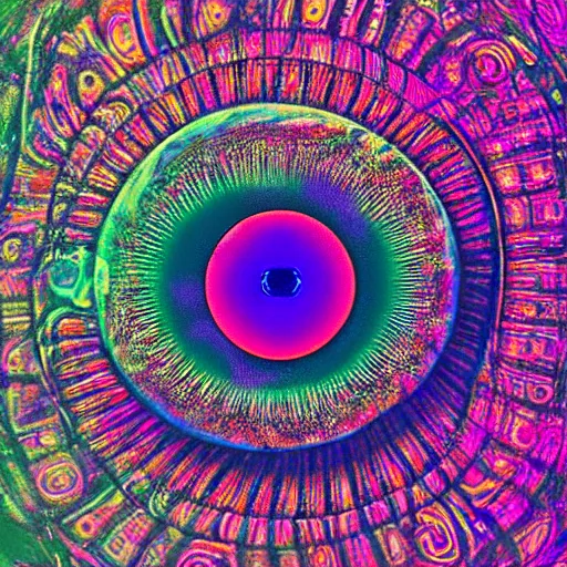 Image similar to a psychedelic eyeball witnessing the birth of time