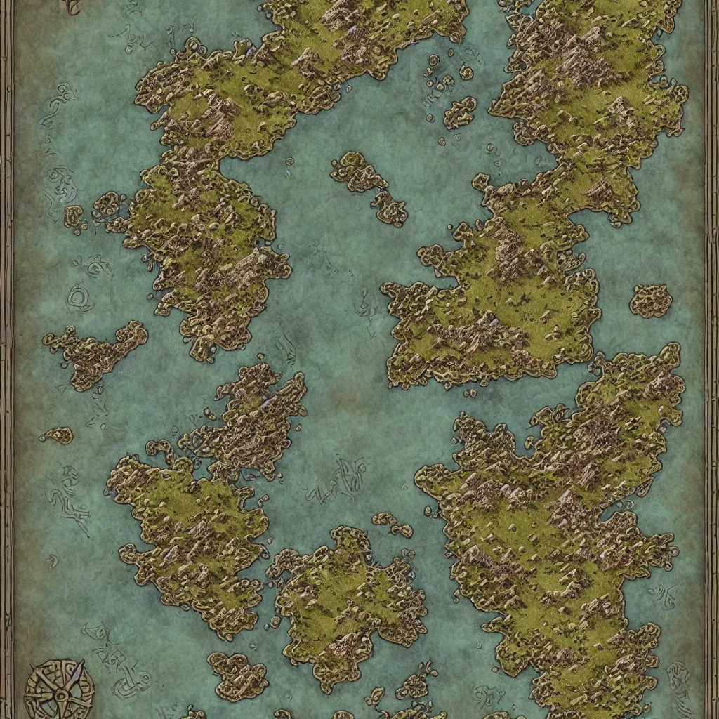 Prompt: detailed fantasy map, cartography, art by devon rue, swllsword maps, critical role, wotc, roll 2 0, dndbeyond, godsfall, fantasy, world, bright, sharp focus, smooth, sharpened