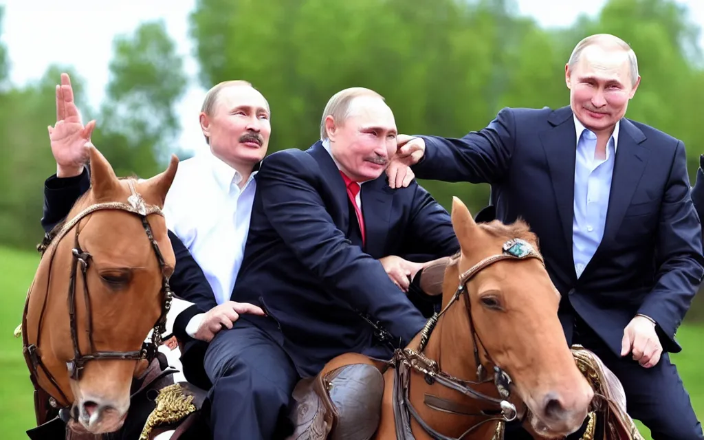 Image similar to vladimir putin rides an alexander lukashenka