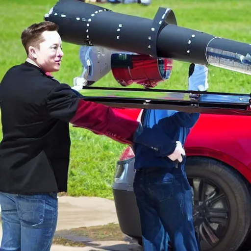 Prompt: a rocket launching with Elon Musk's head for a tip