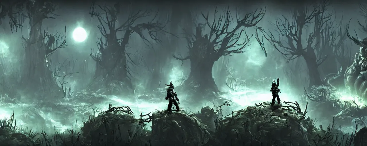 Prompt: fallout 3 in the style of ori and the blind forest