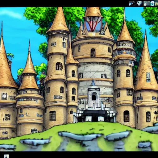 Image similar to screenshot of a giant castle from the anime one piece