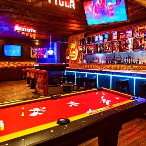 Image similar to a gaming bar, photograph