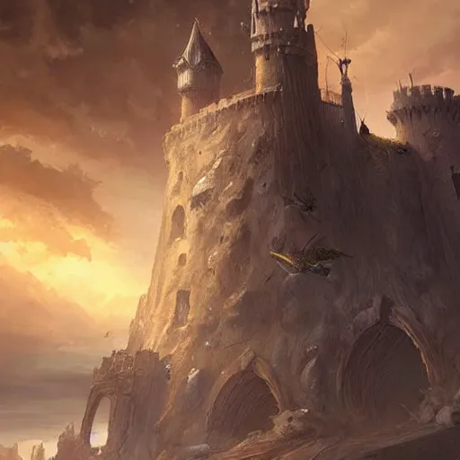 Image similar to a castle on a flying island, masterpiece, by greg rutkowski, magic the gathering coloring style, epic fantasy style art, fantasy epic digital art, epic fantasy card game art