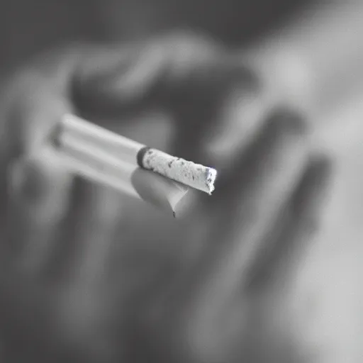 Prompt: Close-up of hand holding cigarette, realistic photo