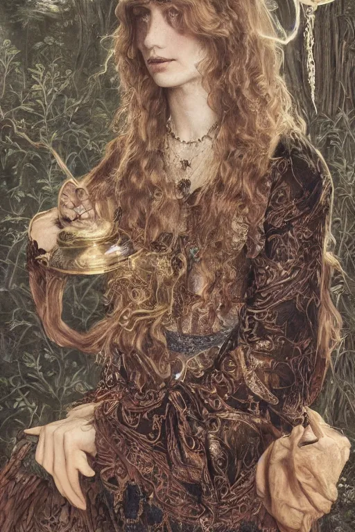 Prompt: An extremely beautiful pre-raphaelite intricate ultradetailed ornate portrait of a very beautiful elegant witch, regal, digital art painting, smooth, sharp focus, magazine art cover illustration, award winning picture, extremely detailed masterpiece, sense of awe, featured on Artstation, Artgerm, ethereal bubbles, Aetherpunk, atmospheric lightning, backlit, highly detailed illustration highlights, concept art, Exquisite matte painting, floral details, 8K detail post-processing