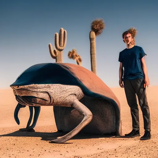 Image similar to 🐋🤖🦕👽🐳 in desert, photography by bussiere rutkowski andreas roch