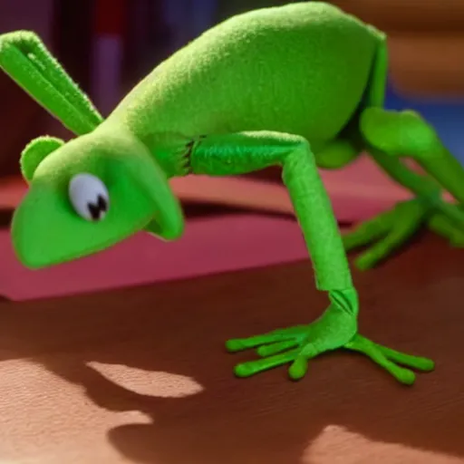 Prompt: A still of Kermit the frog in the style of the movie Toy Story 4 (2019)