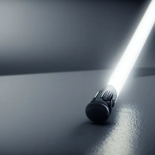 Prompt: lightsaber on a table, photorealistic render, 4 k, depth of field