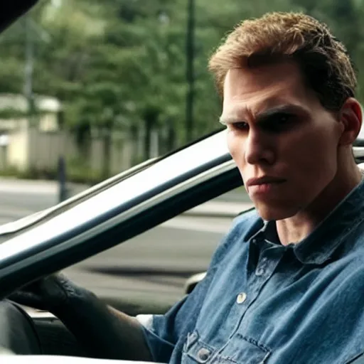 Image similar to Live Action Still of Jerma in El Camino, real life, hyperrealistic, ultra realistic, realistic, highly detailed, epic, HD quality, 8k resolution, body and headshot, film still