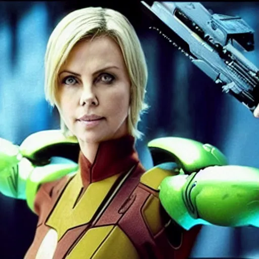 Prompt: Charlize Theron as samus from Metroid