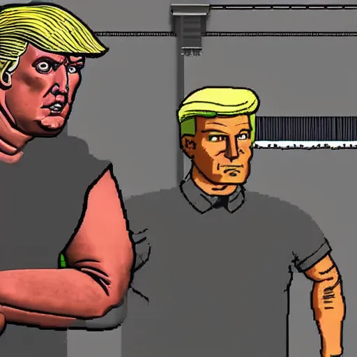 Image similar to wolfenstein 3 d screenshot : donald trump and alex jones