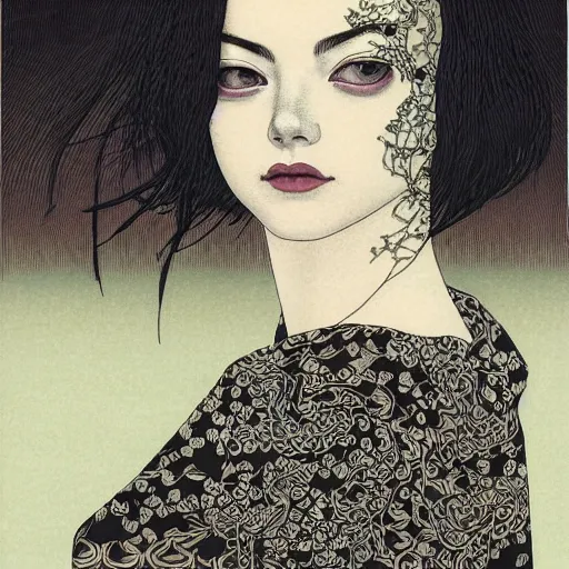 Prompt: intricate detailed portrait of emma stone by takato yamamoto