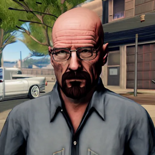 Image similar to Walter white as a grand theft auto 5 character, drug dealer