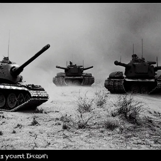 Image similar to black and white photo Dragons in Battle of Kursk WWII, dragons flying, tanks